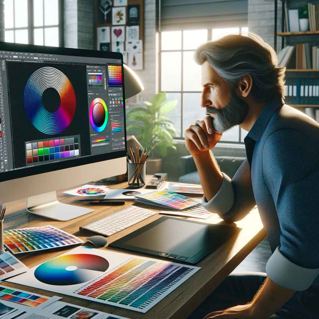 Cómo Escoger los Colores para un Logotipo: Guía Esencial para Diseñadores, Marcas e Impresores Que colores utilizar para crear un logotipo Cómo Escoger los Colores para un Logotipo Diseñador seleccionando la paleta de colores para seleccionar los colores para el logotipo